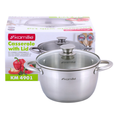 Каструля нержавіюча сталь 2л з кришкою порожнисті ручки 4901 KAMILLE Житомир