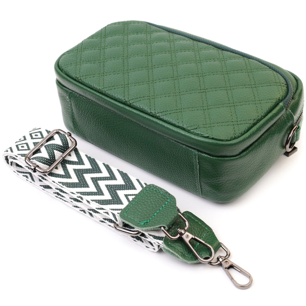 Небольшая женская сумка прошитая ромбами на лицевой стороне из натуральной кожи Vintage 22635 Зеленая Киев - изображение 8