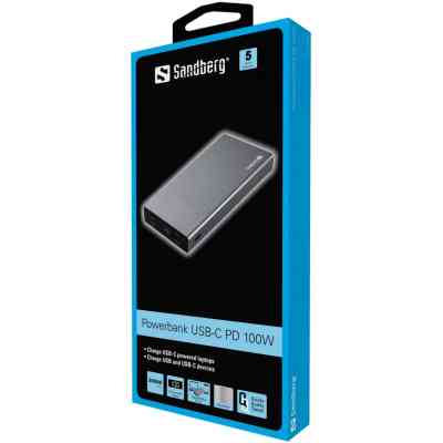 Батарея универсальная Sandberg 20000mAh, PD/88W+12W, USB-C, USB-A output: 5V/2.4A (12W max) (420-52) Винница