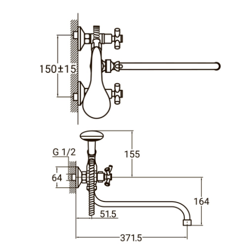 Змішувач PL 1/2" для ванної гусак вигнутий дивертор вбудований шаровий Aquatica Житомир