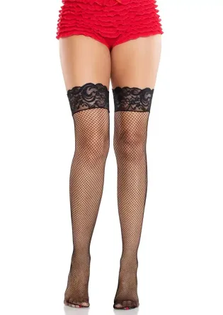 Чулки Leg Avenue Backseam Fishnet Stay Ups with Lace Top One Size Львов