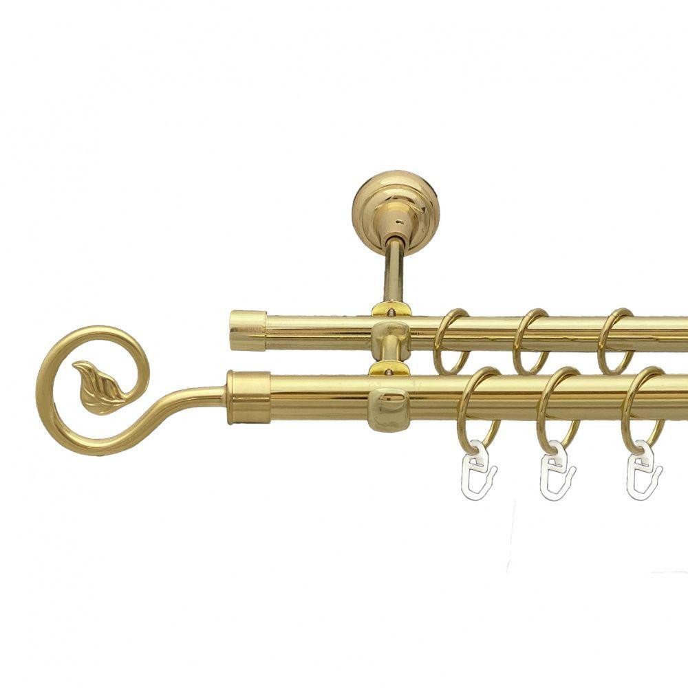 Карниз Orvit Лукка металевий дворядний відкритий гладка труба кільце металеве Золото 19\16 мм 200 см (00-00013015) Львів - фото 1