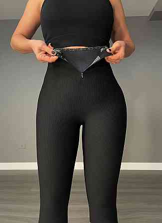 Лосины женские Kenalin D-13 с корсетом на молнии в рубчик утягивающие черные, черный, SM Киев