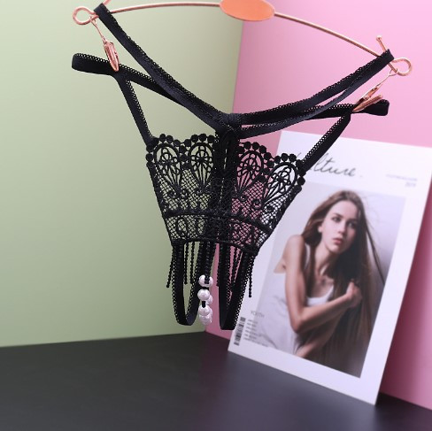 Трусики з перлинами чорні - розмір універсальний, резинка до 102см Київ - фото 1