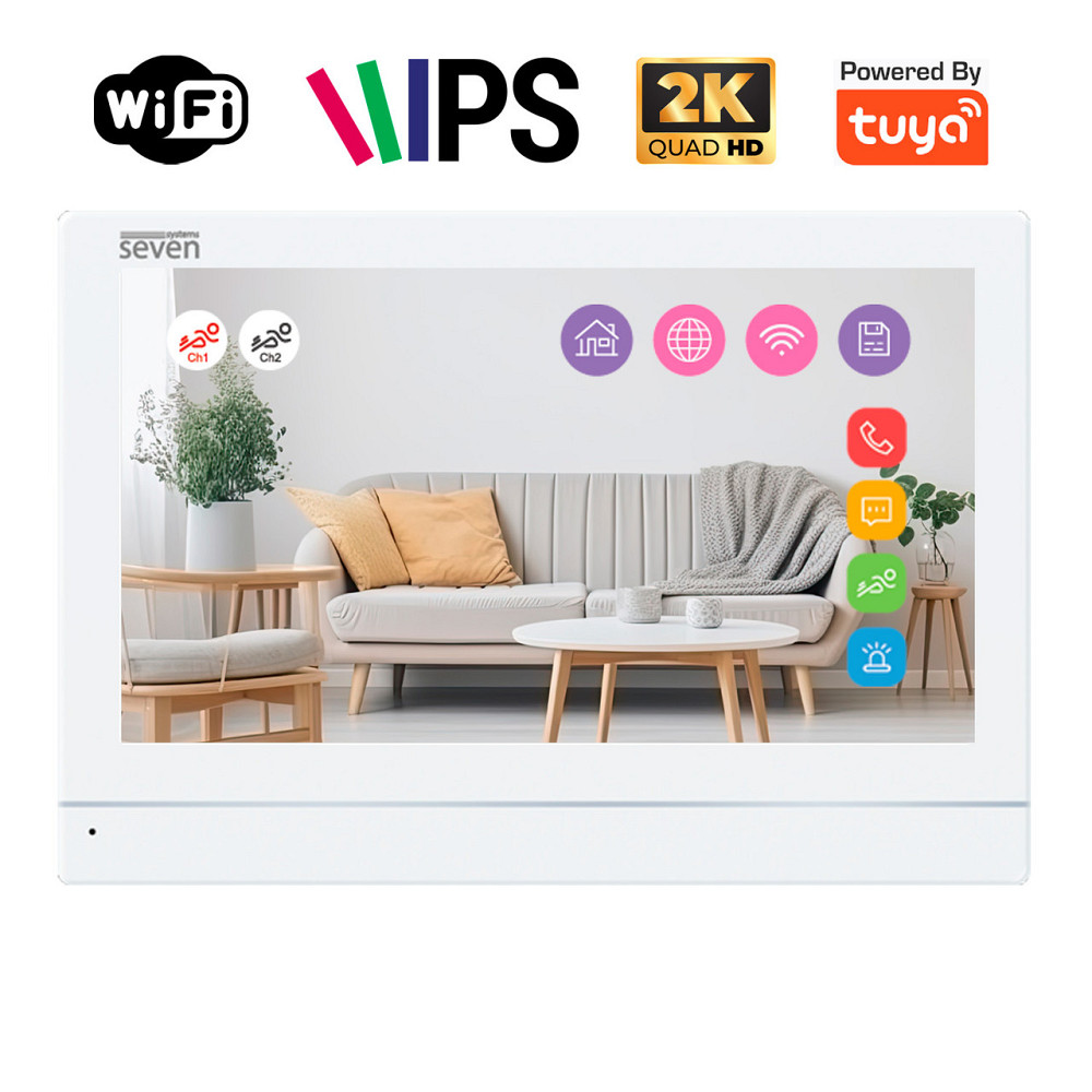 Відеодомофон 7 дюймів з Wi-Fi SEVEN DP-7576-W2K white Київ - фото 1