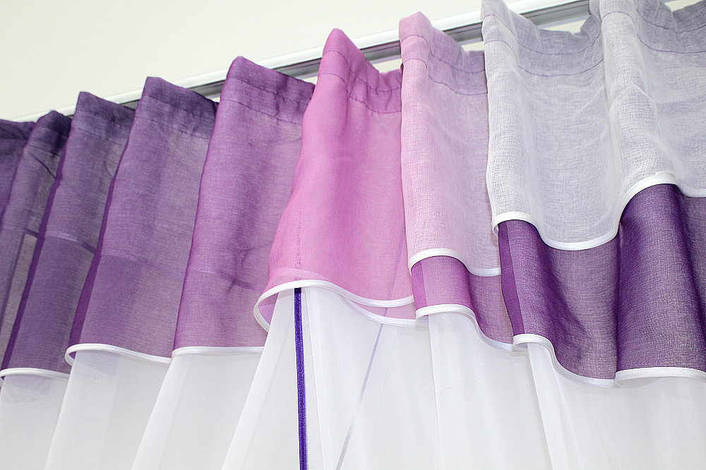 Кухонные шторы VR-Textil № 091к с ламбрекеном и подвязками фиолетовый с белым 260х170 см (59-429) Киев - изображение 5