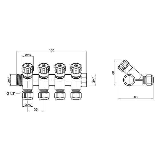 Колектор Thermo Alliance Standart 3/4" 4 виходи SD230W4 Київ
