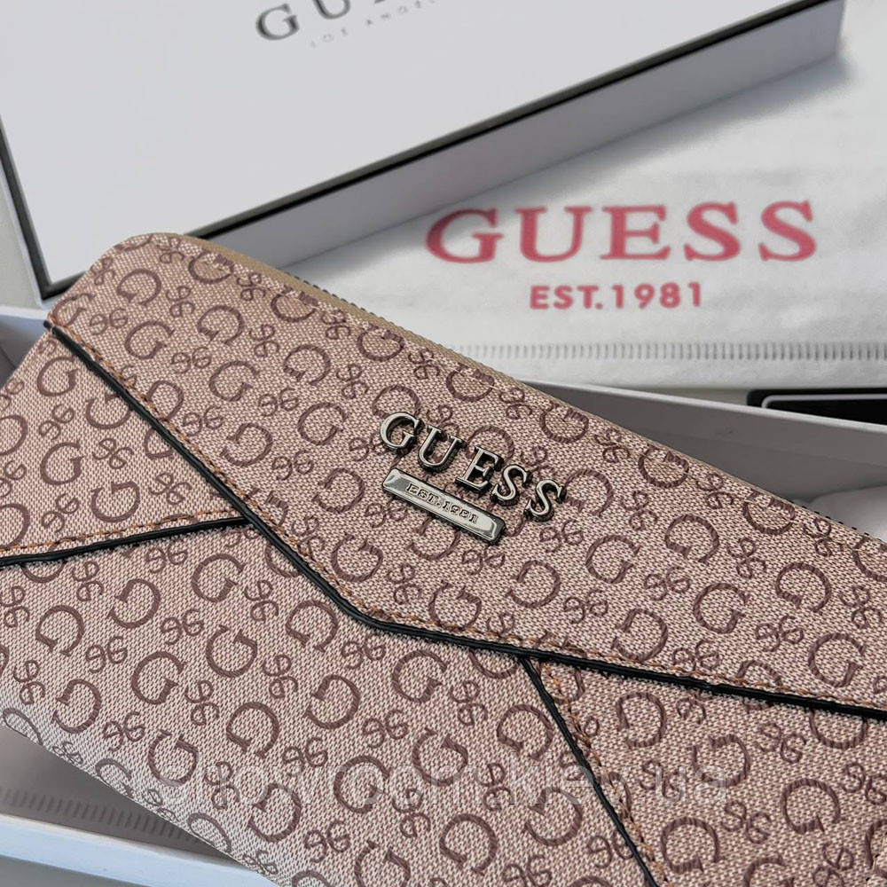 Жіночий гаманець на змійці Guess (7595) бежевий Київ - фото 1