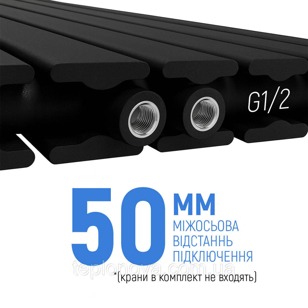 Вертикальний радіатор Largo double 456*1800-6 (50 мм), anticor, чорний муар Чернівці - фото 2