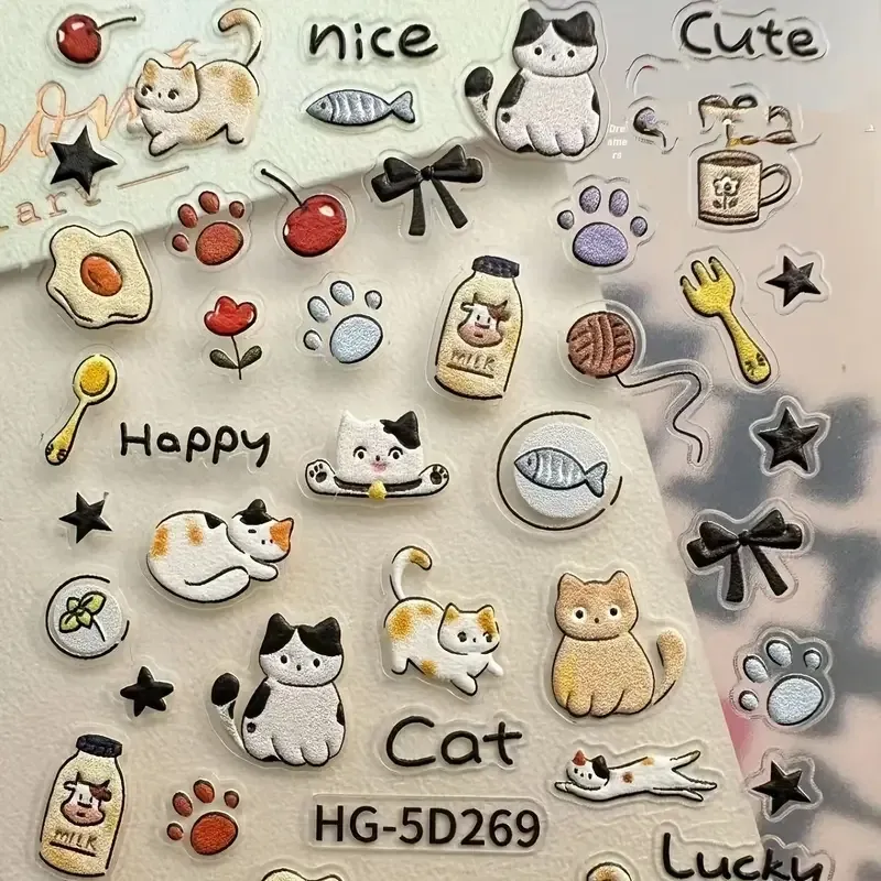 Стикеры для ногтей с котиками – 3D наклейки маникюрные, набор 80×105 мм Киев - изображение 1