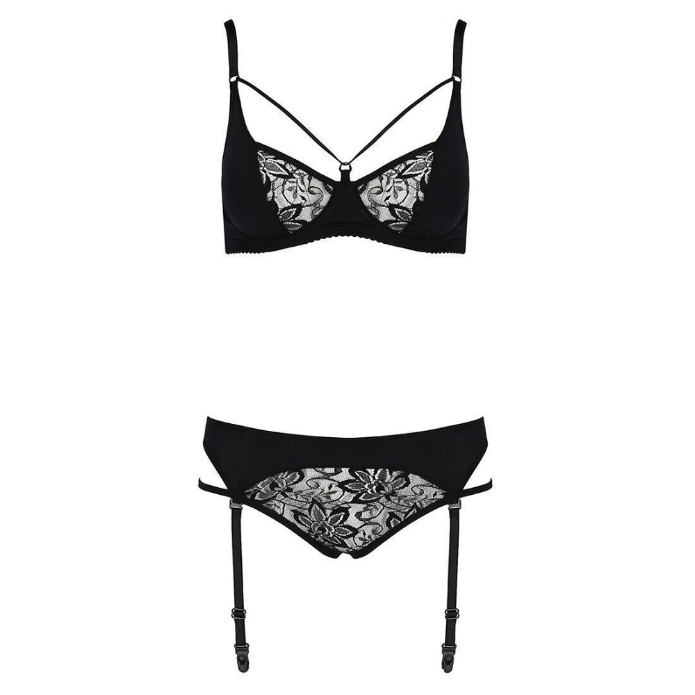 Комплект білизни Passion PAULINE SET L/XL, black, стрепи, ліф, стрінги і пояс для панчох Sex Aura Київ - фото 5
