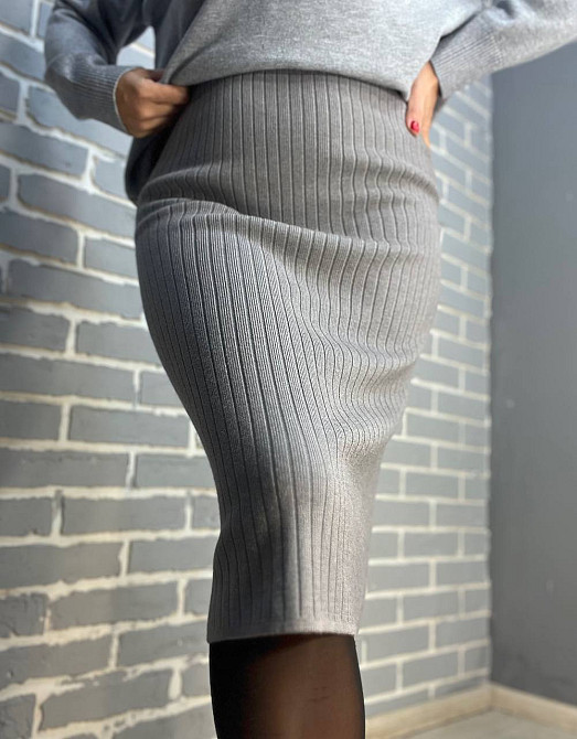 Женская юбка My fashion 478 вязка широкий рубчик разрез средняя длина, серый, 44-48 Киев - изображение 9