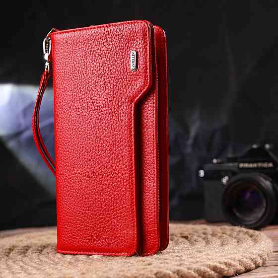 Містке жіноче портмоне клатч з натуральної шкіри Червоне (CANPELLINI) Київ