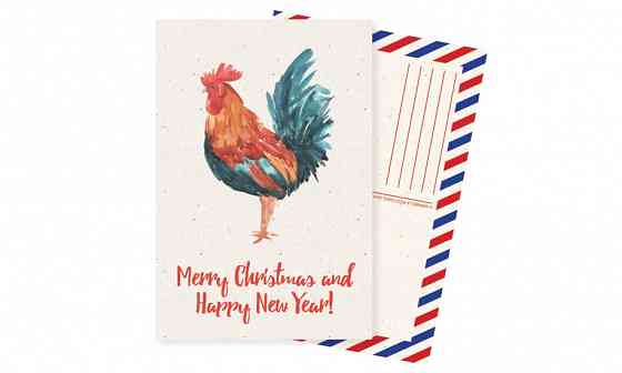 Листівка Marry Christmas and Happy New Year Півень Вінниця