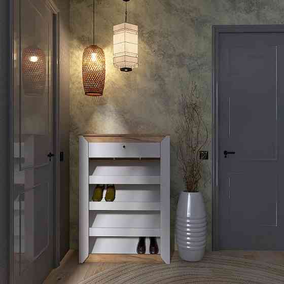 Тумба для обуви Эверест Нордик-800 80х32х113 см Белый + Дуб крафт золотой (DTM-5547) Львов