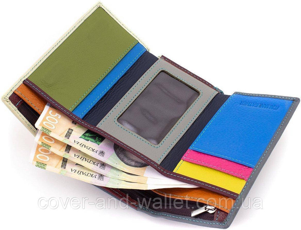 Пудровый женский кожаный кошелек на магнитах среднего размера Marco Coverna МС 1418 Фиолетовый Киев - изображение 6