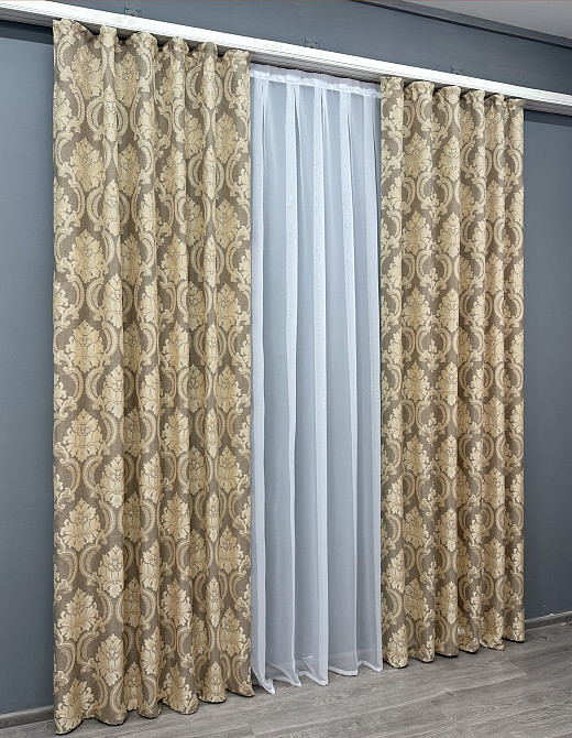 Комплект готових штор VR-Textil Льон Корона Марія № 1271ш Капучино з бежевим 100х270 см 2 шт (31-542) Київ - фото 4