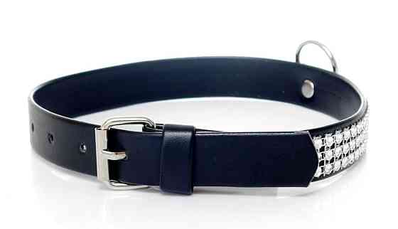 Нашийник зі штучної шкіри з кристалами Fetish Boss Series - Collar with crystals Silver, BS3300099 Sex Aura Київ