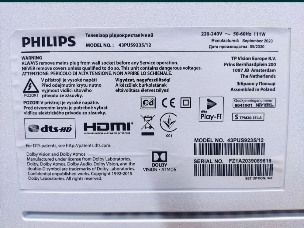 Телевізор: Phillips 43PUS9235 TOP серія 9, 4К, Ultra HD, Android (2020) Харків - фото 7