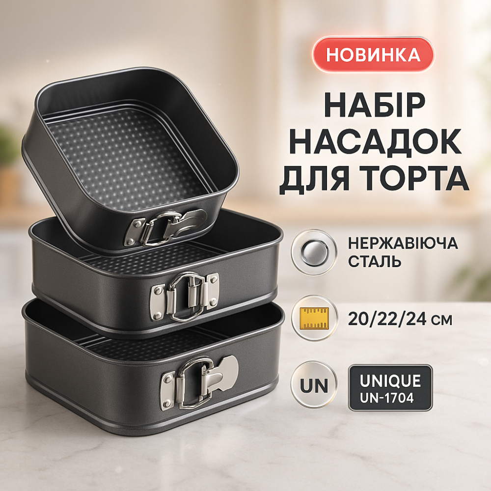 Форма металлическая для теста Unique UN-1704 20/22/24 см, Круглая формочка для выпечки OY-74 Львов - изображение 12