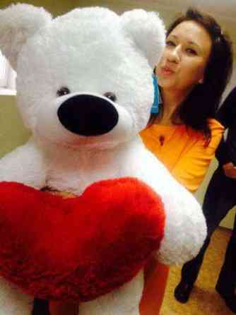 Мишка Алина Бублик 95 см белый с красным сердцем 40 см Киев
