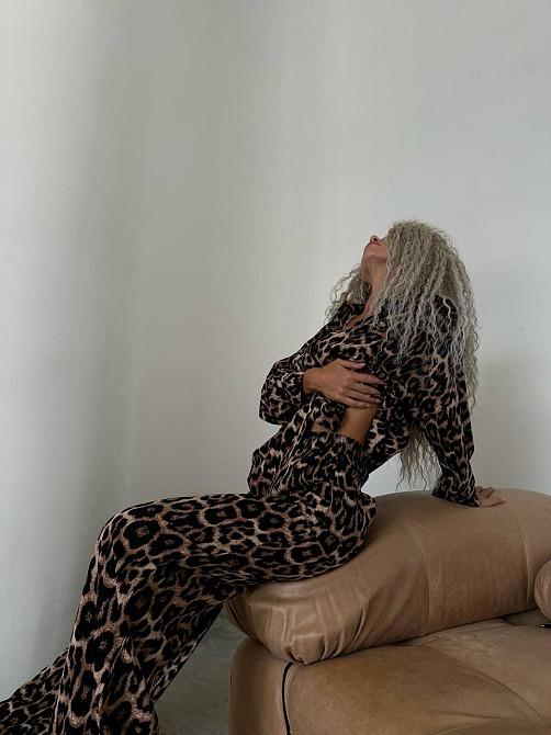 Женский стильный повседневный костюм натуральный штапель Коричневый, 46/48 Одесса - изображение 3