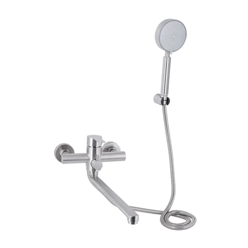 Змішувач для ванни Brinex Pure 005 з довгим поворотним виливом (з душовим гарнітуром) Nickel BRIPUR005NKL Київ - фото 10