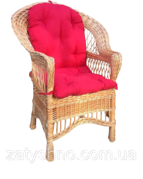 Крісло плетене кавове з червоною накидкою Київ - фото 1