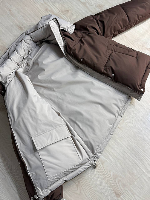 Куртка женская Fashions 87257 двухсторонняя пуффер с капюшоном коричневая с бежевым, коричневый с бежевым, M Киев - изображение 2