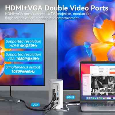 Концентратор Vention USB3.1 Type-C to HDMI/VGA/USB3.0x3/RJ45/SD/TF/TRRS 3.5m/PD/DC100W12-in-1 (TPHWC-EU) Вінниця