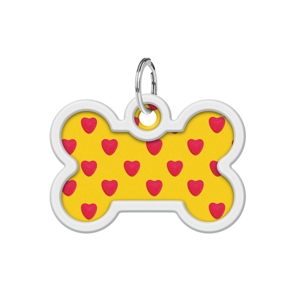 Адресник для собак і котів металевий WAUDOG Smart ID з QR паспортом, малюнок "Серця", кістка, Д 40 мм, Ш 28 мм Київ - фото 2