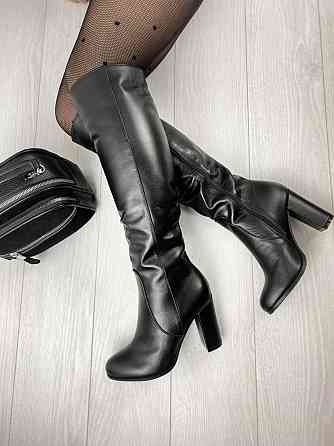 Nivelle Красиві жіночі зимові чоботи шкіряні на підборах високі чорні на хутрі 5196/9506/9534 р Коломыя