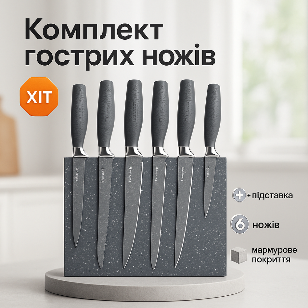 Набор ножей Rainberg RB-2322 из нержавеющей стали с магнитным основанием Gray UQ-90 Львов - изображение 14