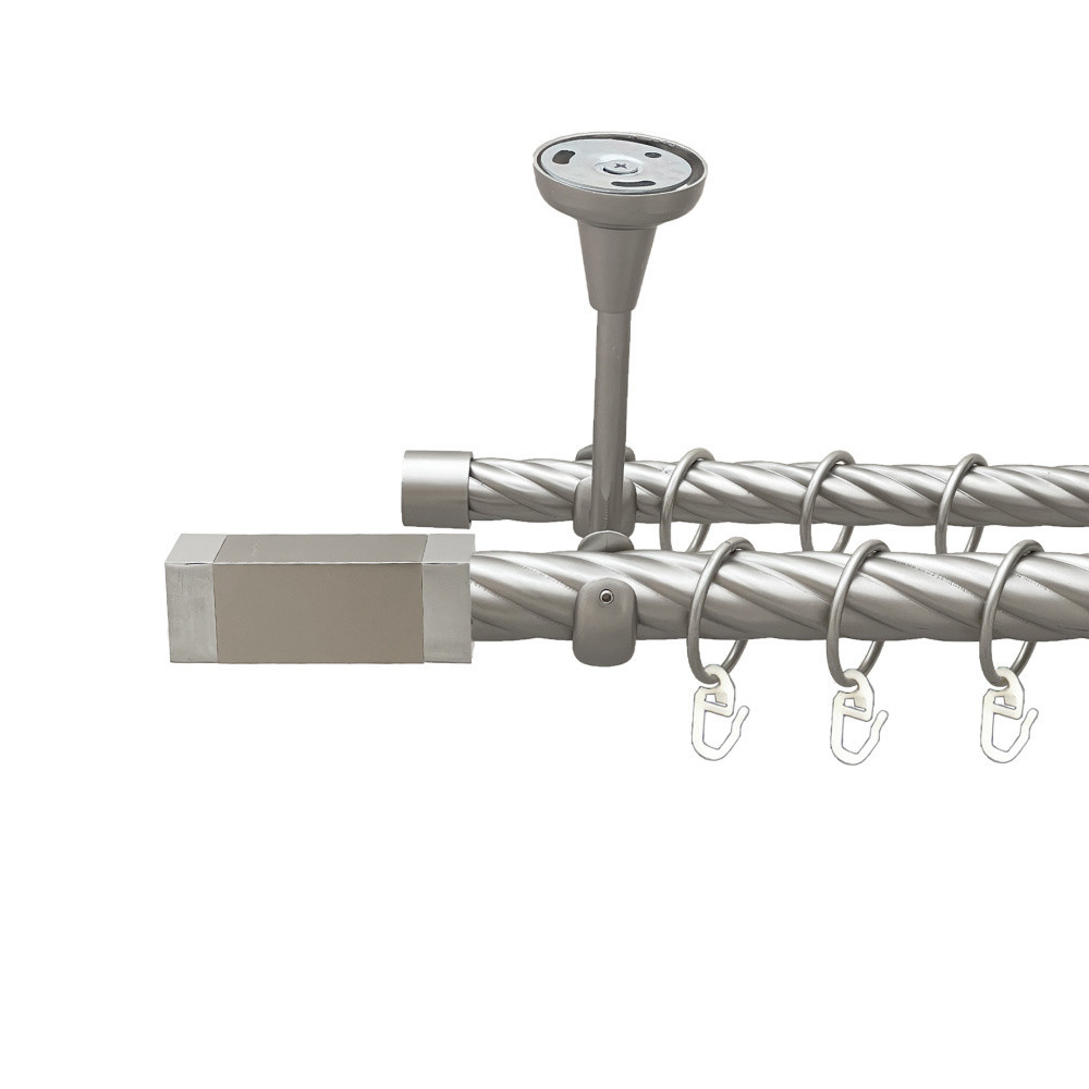 Карниз Orvit Квадро металевий дворядний відкритий до стелі скручена труба кільце металеве Сатин 25\19 мм 160 см (00-00024214) Львів - фото 1