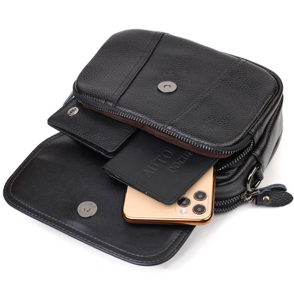 Каркасна сумка жіноча з натуральної шкіри 22083 Vintage Чорна Київ - фото 8