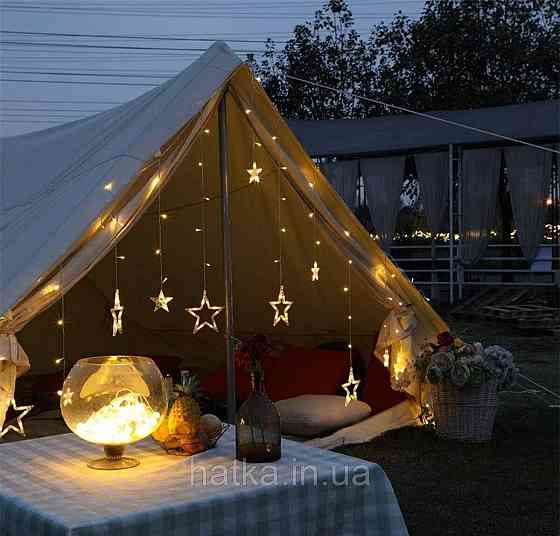 Гірлянда штора LED новорічна VALESO зірки/місяць 12 підвісок 3м×0,6м тепле світло LKS3436 Київ