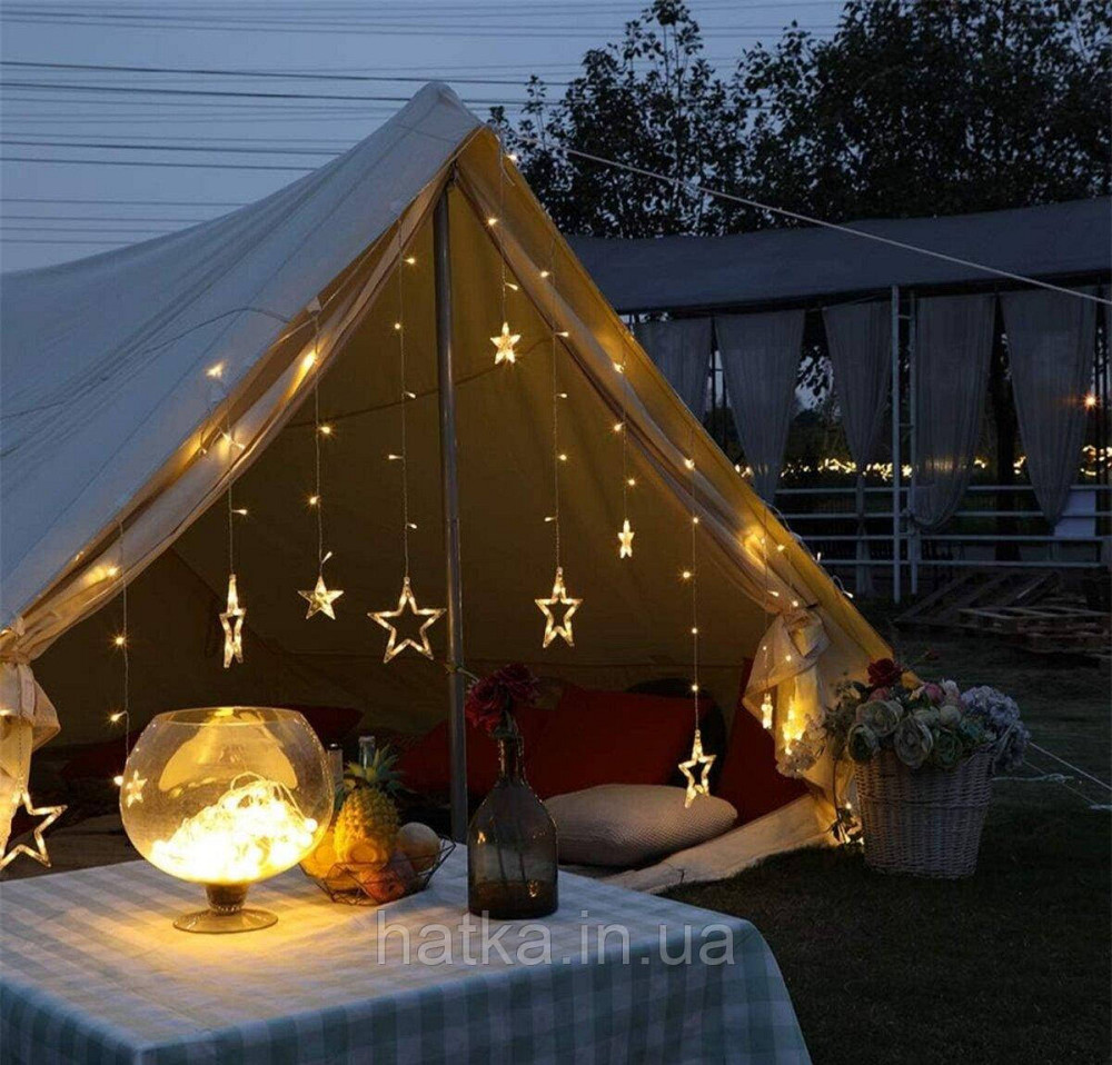 Гірлянда штора LED новорічна VALESO зірки/місяць 12 підвісок 3м×0,6м тепле світло LKS3436 Київ - фото 4