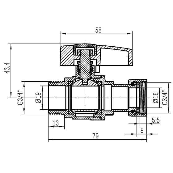 Кран кульовий Thermo Alliance Standart 3/4" ВН прямий, PN40, з накидною гайкою TAS261W20 Київ