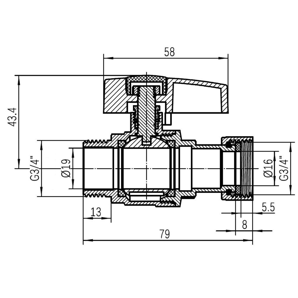 Кран кульовий Thermo Alliance Standart 3/4" ВН прямий, PN40, з накидною гайкою TAS261W20 Київ - фото 2