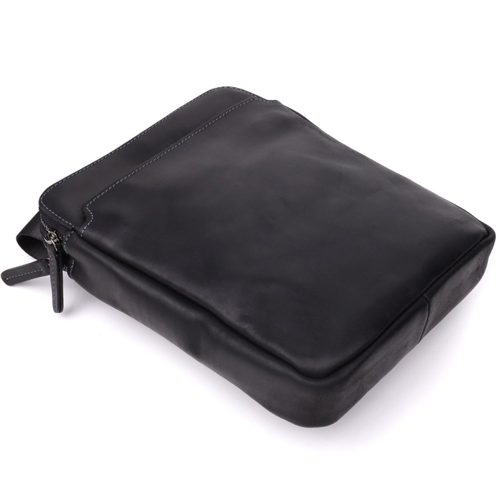 Практичная мужская сумка через плечо из винтажной натуральной кожи Черный (SHVIGEL) Киев - изображение 9