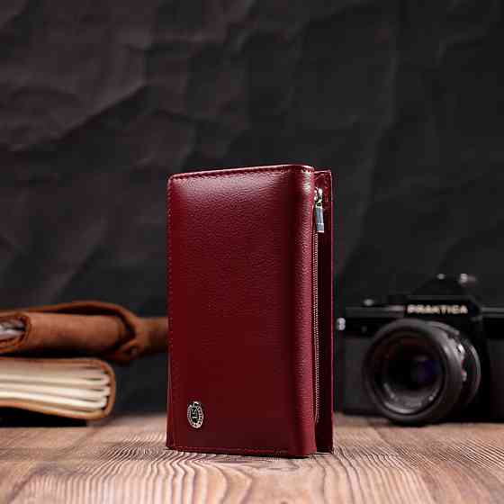 Симпатичний жіночий гаманець у три складання з натуральної шкіри ST Leather 19470 Бордовий Київ