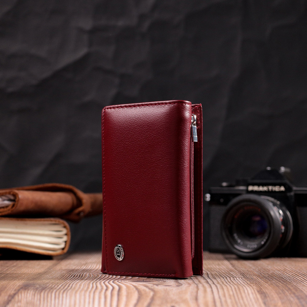 Симпатичний жіночий гаманець у три складання з натуральної шкіри ST Leather 19470 Бордовий Київ - фото 2