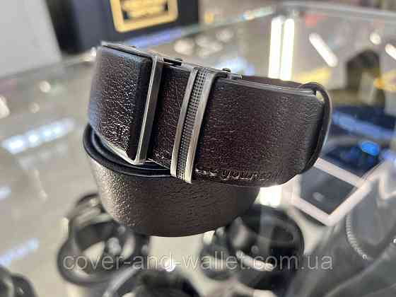Стильний чоловічий ремінь із натуральної шкіри коричневого кольору з пряжкою-автомат 35мм PS Leather Київ