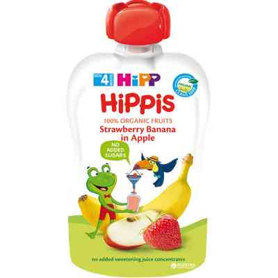 Дитяче пюре HiPP HiPPiS Pouch Яблуко-полуниця-банан, 100 г (9062300133759) Вінниця