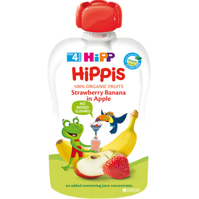 Дитяче пюре HiPP HiPPiS Pouch Яблуко-полуниця-банан, 100 г (9062300133759) Вінниця - фото 2