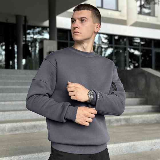 Світшот чоловічий зимовий однотонний сірий Pobedov Apex Київ