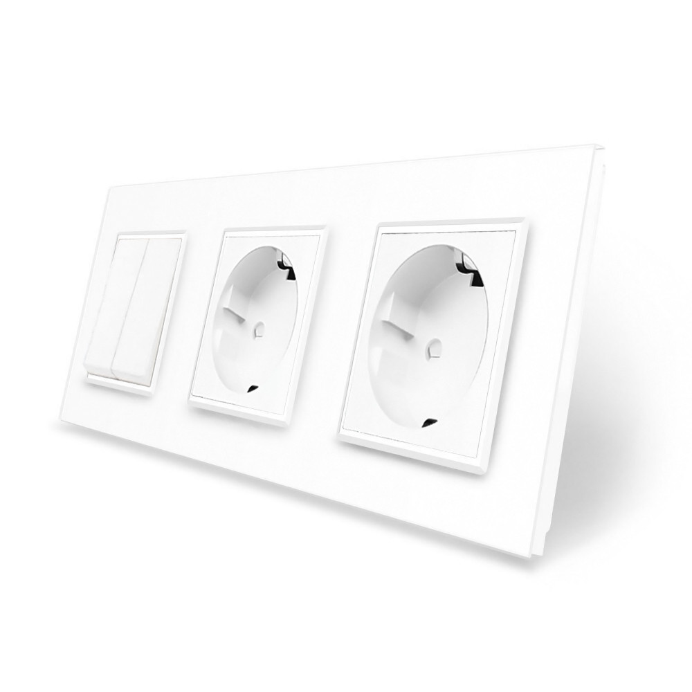 LIVOLO Двоклавішний вимикач з подвійною розеткою Livolo білий скло (VL-C7C2EUK2-11) Коломия - фото 3