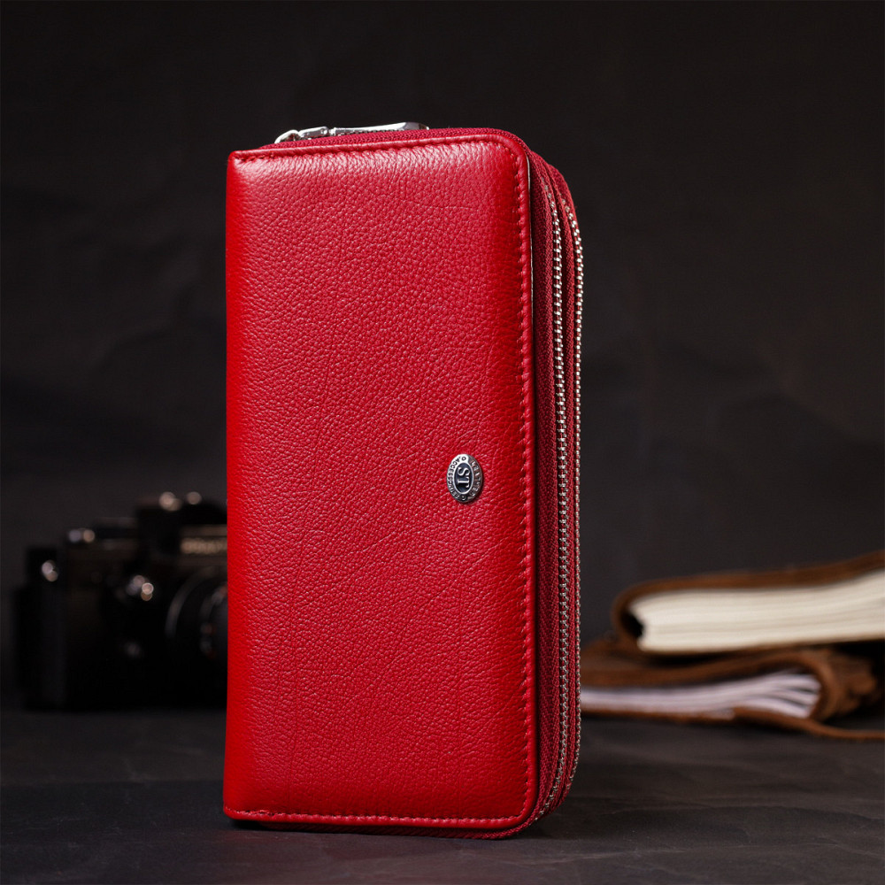 Яркий женский кошелек-клатч с двумя отделениями на молниях ST Leather 19430 Красный Киев - изображение 10
