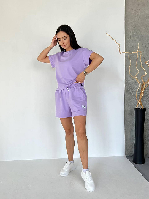 Женский летний прогулочный костюм двойка: футболка и шорты двунитка Лаванда, 48/52 Одесса - изображение 3