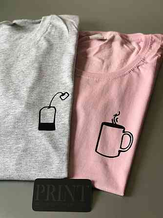 Парні футболки для хлопця та дівчини з принтом Чашка/пакетик Чернівці